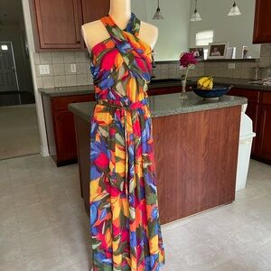 London Times Twist Neck Floral Halter Maxi Dress - sz 12